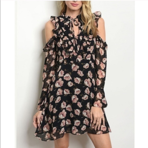 Dresses & Skirts - Black Floral Cold Shoulder Dress BRAND NEW